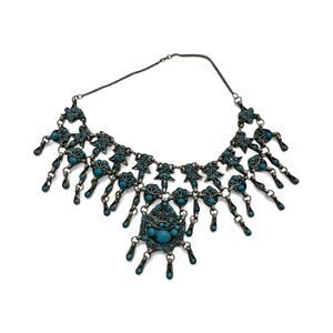Vintage Turquoise Stone Statement Necklace | Metal Mounted